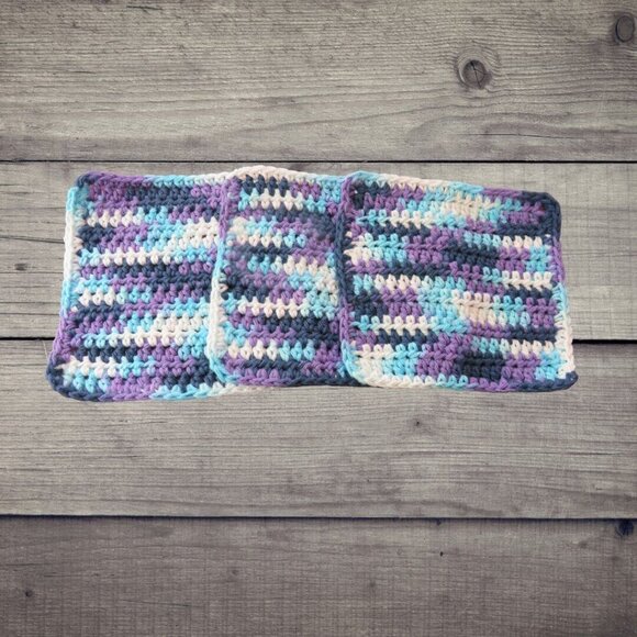 Handmade Crochet Dishcloth, Set of 3, Cotton Yarn Moondance - Picture 1 of 4